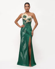 Calla Lily Strapless Slit Maxi Dress - Emerald Green