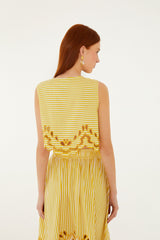 Yellow Stripes Richelieu Sleeveless Crop Top