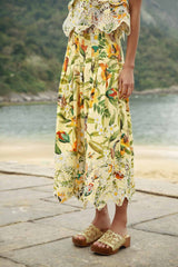 Soft Yellow Brasil Collage Lace Maxi Skirt