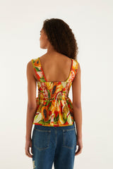 Red Fruit Garden Smocked Crochet Details Blouse