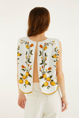 Off-White Lemon Bouquet Wavy Hem Sleeveless Blouse
