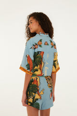Multicolor Beaches Path Drawstring Shorts