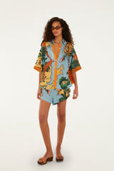 Multicolor Beaches Path Drawstring Shorts