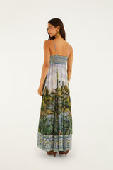 Multicolor Countryside Landscape Adjustable Straps Maxi Dress