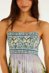Multicolor Countryside Landscape Adjustable Straps Maxi Dress