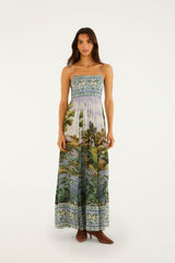 Multicolor Countryside Landscape Adjustable Straps Maxi Dress