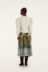Multicolor Countryside Landscape Belted Midi Skirt
