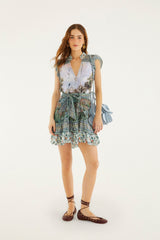 Multicolor Countryside Landscape Belted Ruffled Mini Dress