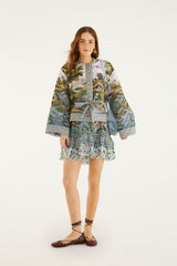 Multicolor Countryside Landscape Quilted Kimono Jacket