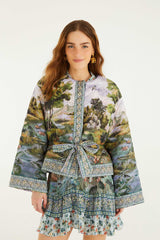 Multicolor Countryside Landscape Quilted Kimono Jacket