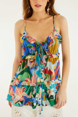 Multicolor Garden Of Life Front Ties Ruffled Blouse