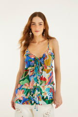 Multicolor Garden Of Life Front Ties Ruffled Blouse