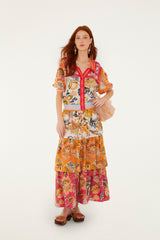 Multicolor Ligia Floral Mix Layered Midi Skirt