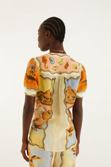 Multicolor Rio Souvenir Scarves Puff Sleeve Blouse
