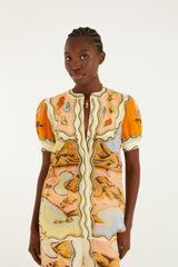 Multicolor Rio Souvenir Scarves Puff Sleeve Blouse