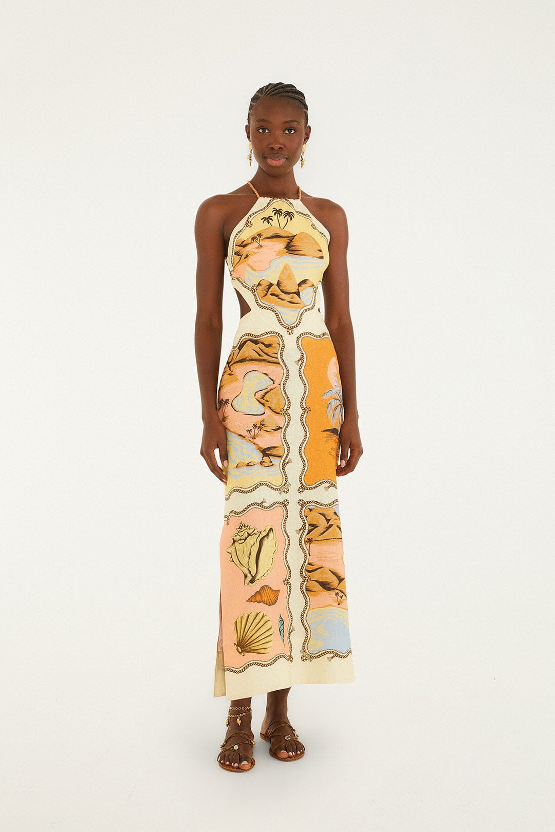 Multicolor Rio Souvenir Scarves Rope Straps Maxi Dress
