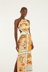 Multicolor Rio Souvenir Scarves Rope Straps Maxi Dress