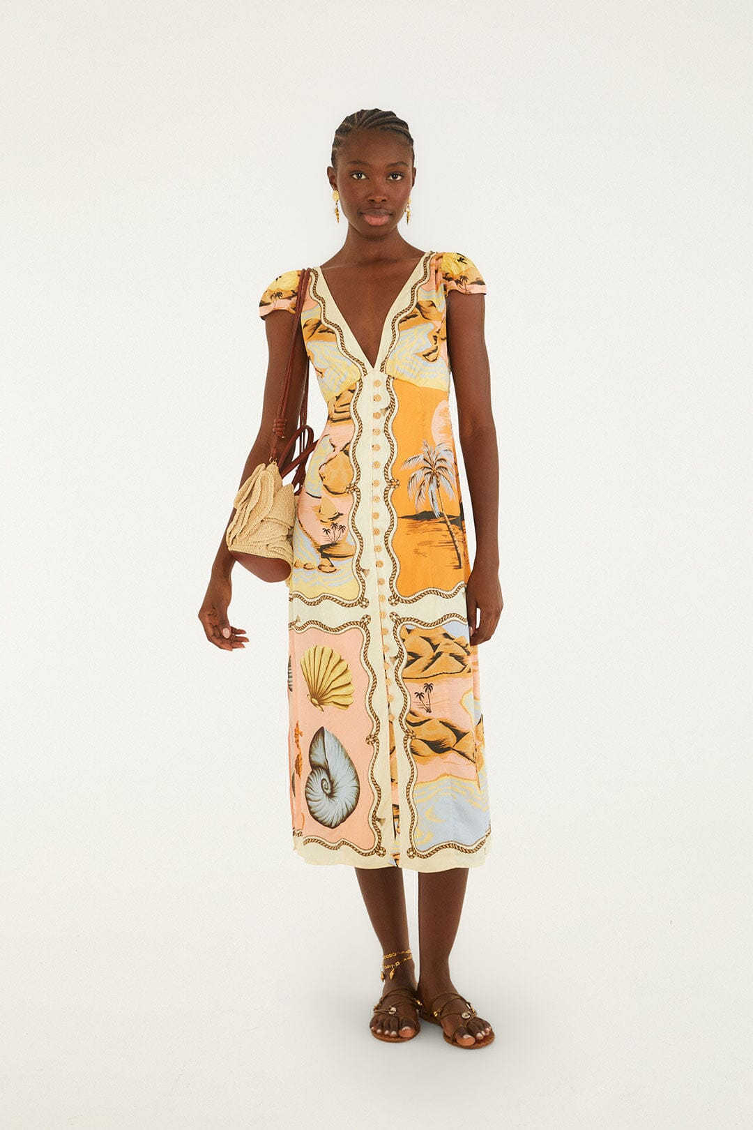 Multicolor Rio Souvenir Scarves Satin Midi Dress