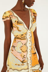 Multicolor Rio Souvenir Scarves Satin Midi Dress