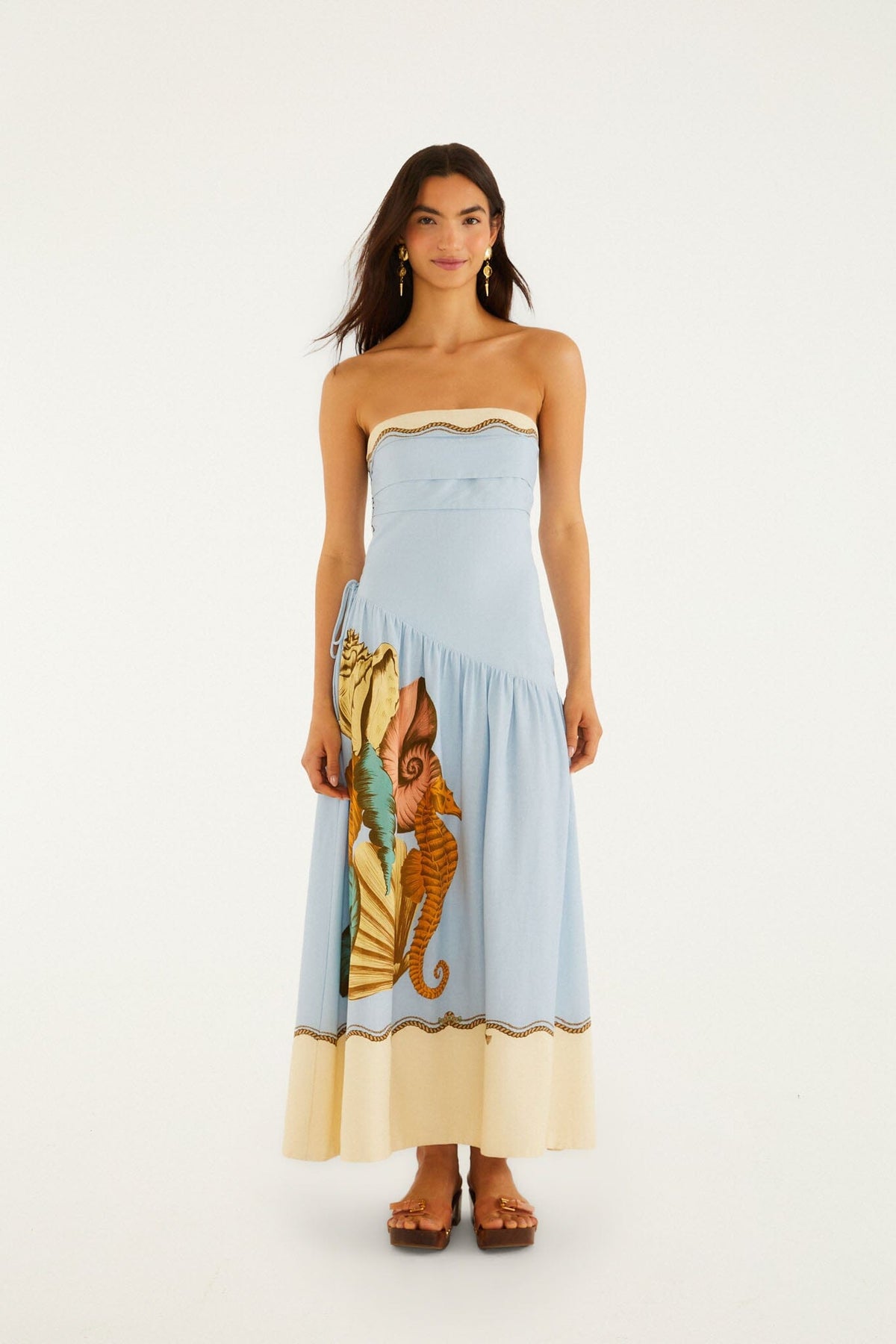 Multicolor Rio Souvenir Strapless Side Ties Maxi Dress