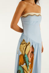 Multicolor Rio Souvenir Strapless Side Ties Maxi Dress
