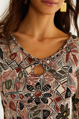 Multicolor Rustic Flowers Long Sleeve Top