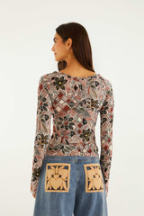 Multicolor Rustic Flowers Long Sleeve Top