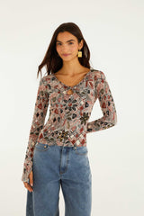 Multicolor Rustic Flowers Long Sleeve Top