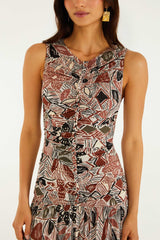 Multicolor Rustic Flowers Sleeveless Ruched Maxi Dress