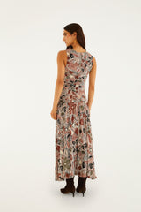 Multicolor Rustic Flowers Sleeveless Ruched Maxi Dress