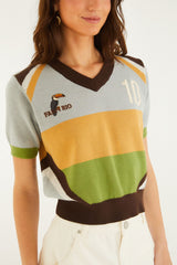 Multicolor Toucan Short Sleeve Knit Top