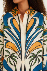Multicolor Tropical Graphic Collared Buttoned Shirt