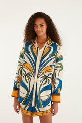 Multicolor Tropical Graphic Collared Buttoned Shirt