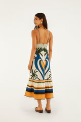 Multicolor Tropical Graphic Wavy Detail Maxi Dress