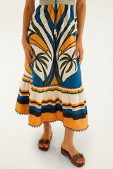 Multicolor Tropical Graphic Wavy Detail Maxi Dress
