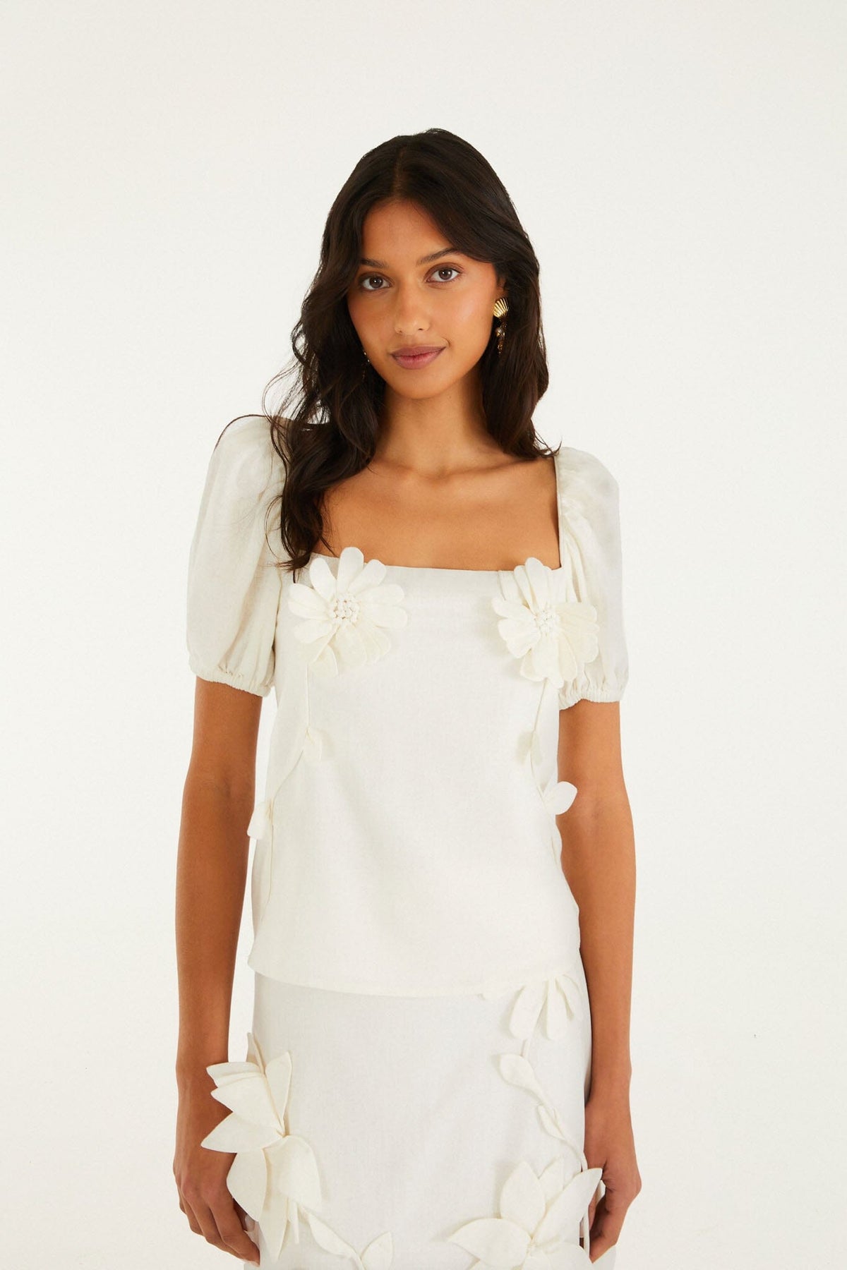 Off-White 3d Flowers Puff Sleeve Blouse