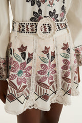 Off-White Ainika Rustic Flowers Crochet Detail Mini Skirt