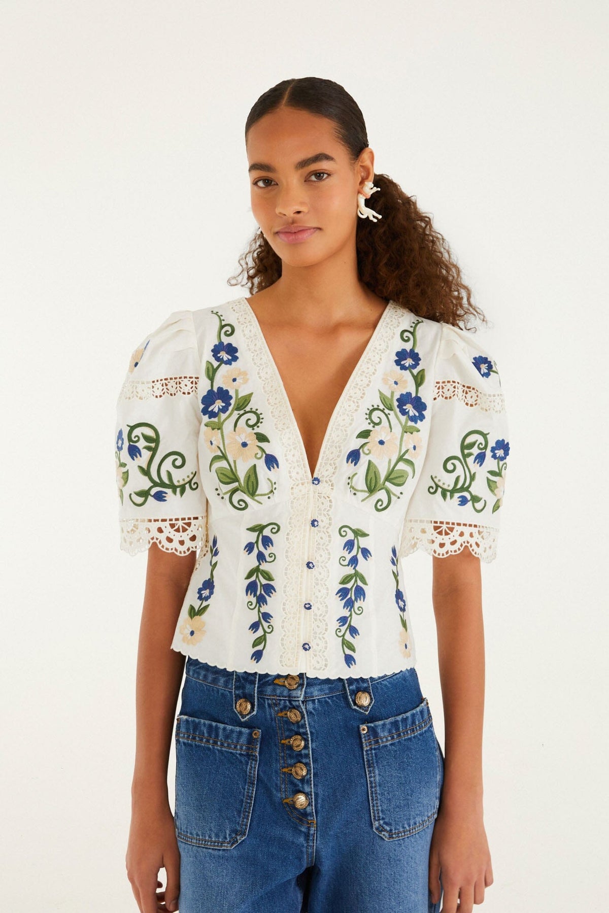 Off-White Countryside Land Embroidered Lace Blouse