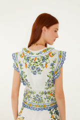 Off-White Emily Floral Tapestry Drawstring Blouse