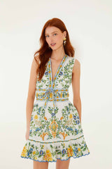 Off-White Emily Floral Tapestry Ruffled Mini Dress