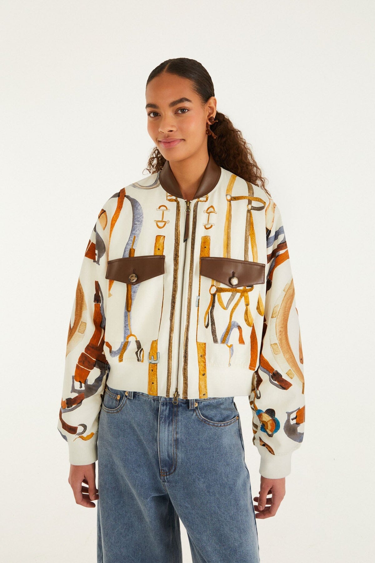 Off-White Equestrian Scarf Pockets Bomber Jacket