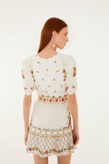 Off-White Flower Embroidery Scalloped Mini Dress