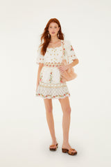 Off-White Flower Embroidery Scalloped Mini Dress