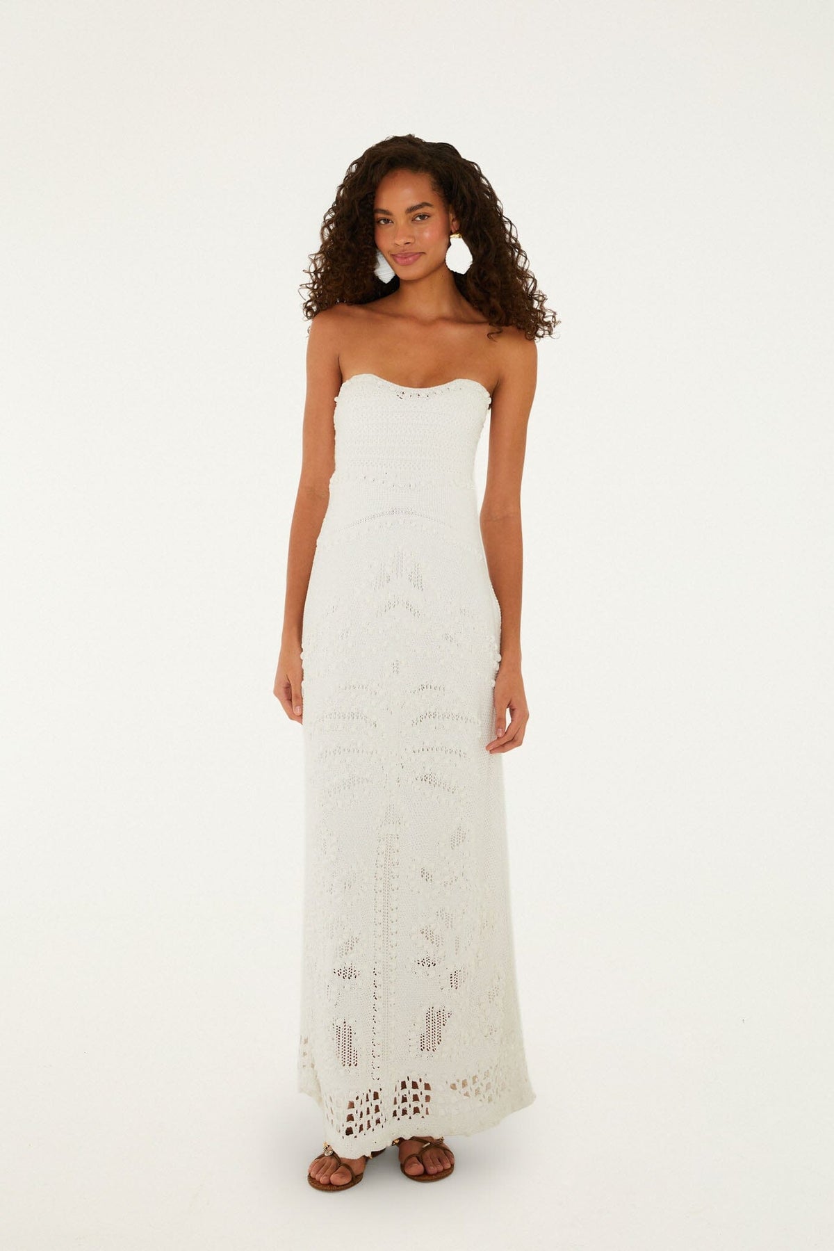 Off-White Palm Tree Strapless Knit Maxi Dress