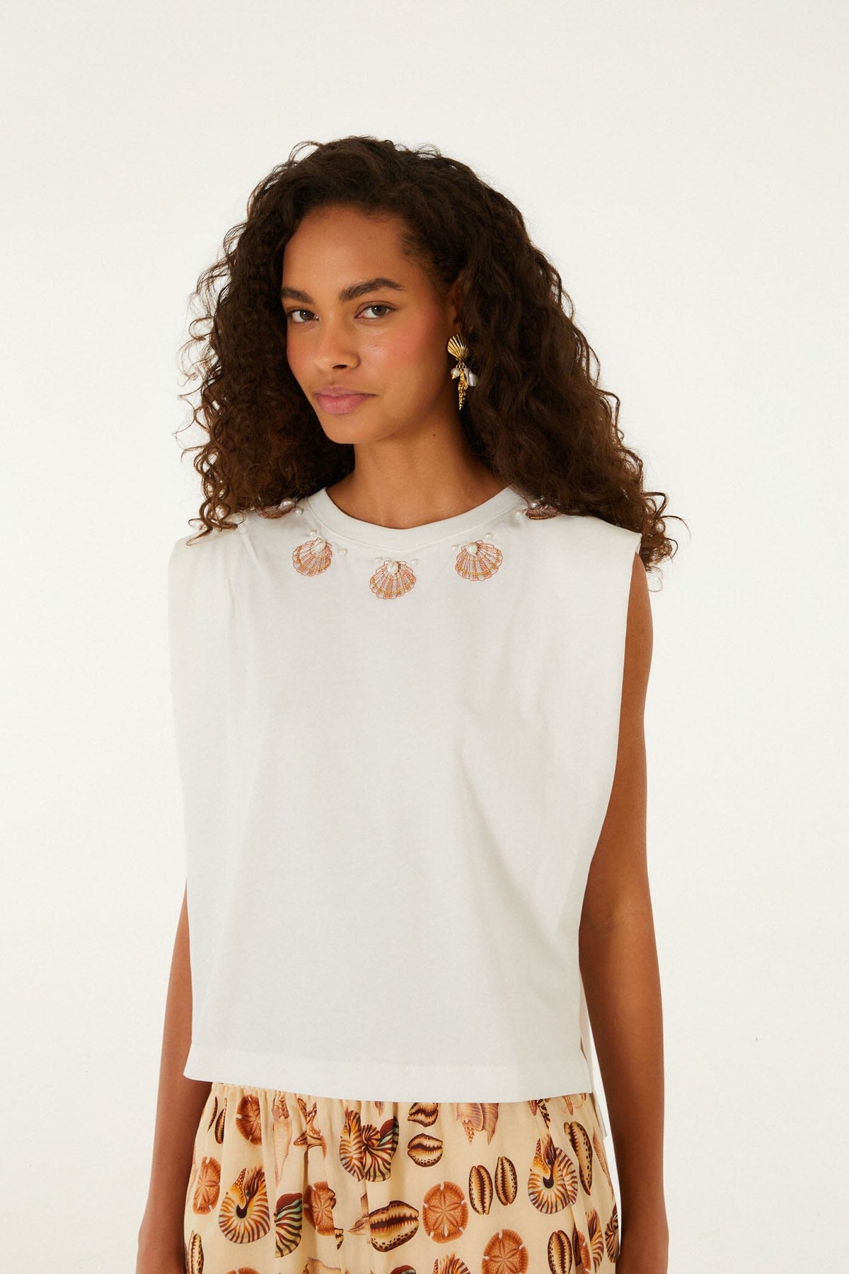 Off-White Seashell Embroidery Padded Shoulders T-Shirt