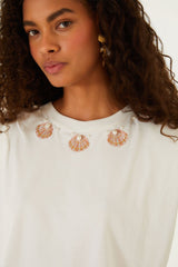 Off-White Seashell Embroidery Padded Shoulders T-Shirt