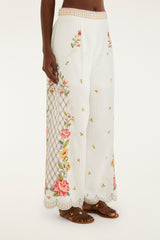 Off-White Flower Embroidery Wide-Leg Pants