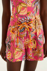 Pink Ligia Floral Drawstring  Romper