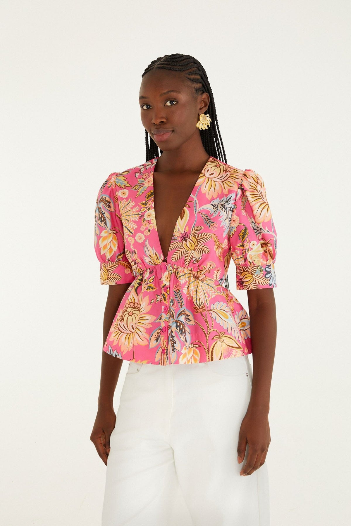 Pink Ligia Floral Puff Sleeve  Blouse