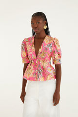 Pink Ligia Floral Puff Sleeve  Blouse